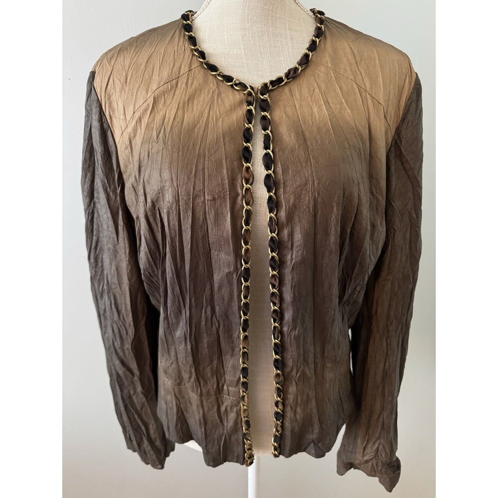 Alberto Makali Vegan Leather Brown Ombre Jacket Chain Trim Y2K Vintage Sz S*